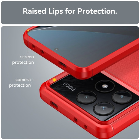 Противоударный чехол Brushed Texture Carbon Fiber на Xiaomi Poco X6 Pro 5G - красный