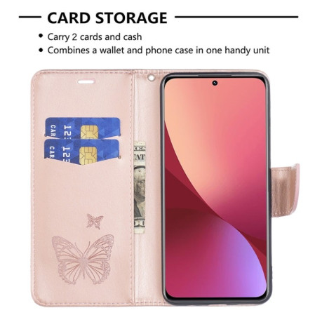 Чохол-книжка Butterflies Pattern на Xiaomi Mi 12 - рожеве золото