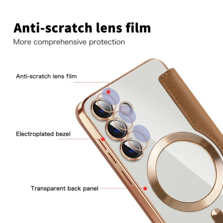 Чехол-книжка Shield MagSafe RFID Anti-theft Leather для Samsung Galaxy S25+ 5G - коричневый