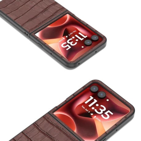 Противоударный чехол ABEEL Crocodile Texture Genuine Leather для Motorola Razr 60 Ultra - коричневий