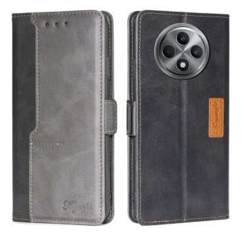 Чехол-книжка с магнитной застежкой и контрастной отделкой на OPPO Reno12 F/12 FS 5G - Black + Grey