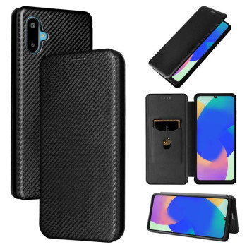 Чехол-книжка Carbon Fiber Texture на Samsung Galaxy M06 5G - черный
