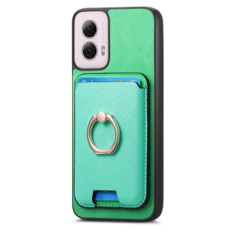 Чохол Retro Cross Leather Ring Vertical Insert Card Bag MagSafe для Motorola Moto G35 5G - зелений
