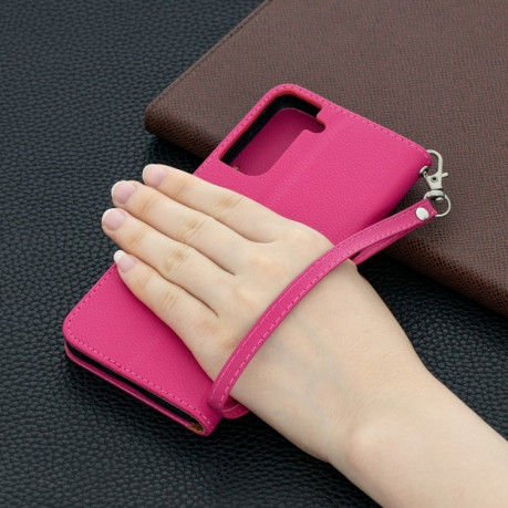 Чехол-книжка Litchi Texture Pure Color на Samsung Galaxy S21 - пурпурно-красный
