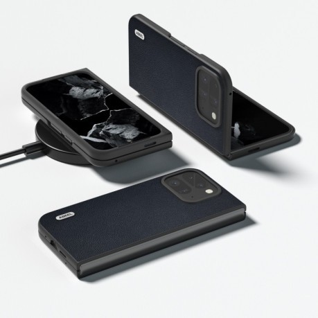 Чохол ABEEL Genuine Leather Luxury для Google Pixel 9 Pro Fold - синій