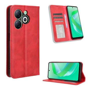 Чехол-книжка Magnetic Buckle Retro Crazy Horse Texture на Infinix Smart 8 - красный