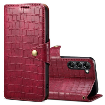 Чехол Denior Crocodile Texture Oil Edge Leather для Samsung Galaxy S24 5G - пурпурно-красный