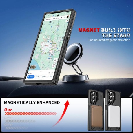Ударозащитный чехол Transparent MagSafe Magnetic Rotating Ring Holder на Samsung Galaxy Fold 7 5G - черный
