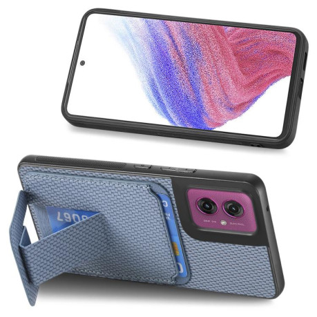 Противоударный чехол Carbon Fiber Card Bag для Motorola Moto G55 - синий