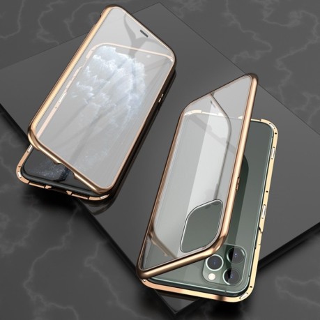Двухсторонний магнитный чехол Adsorption Metal Frame для iPhone 11 Pro - золотой