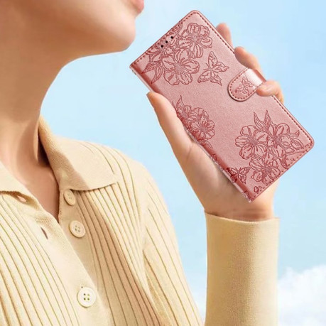 Чехол-книжка Cherry Blossom Butterfly Skin Feel Embossed на Motorola Edge 50 5G - золото