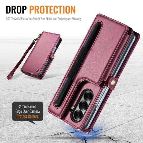 Чехол-книжка CaseMe C22 Card Slots Holder RFID Anti-theft для Samsung Galaxy Fold 7 - красный