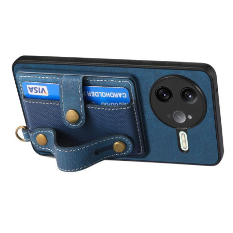 Противоударный чехол Retro Cross Wristband Wallet Leather для Xiaomi Poco F7 Ultra - синий