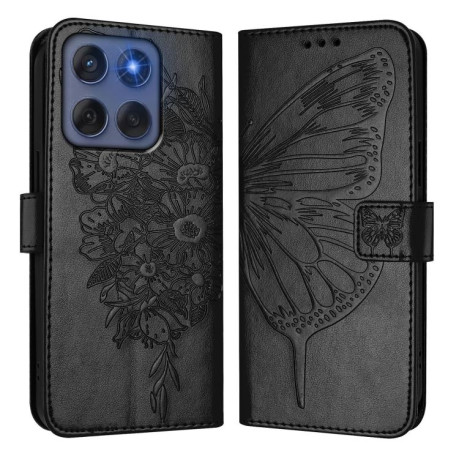 Чехол-книжка Embossed Butterfly для Motorola Edge 5G 2025 / 60 Fusion 5G - черный