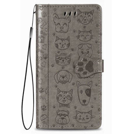 Чехол-книжка Cute Cat and Dog Embossed на Xiaomi Mi Note 10 Lite - серый