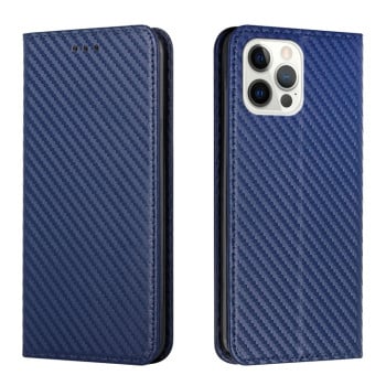 Чехол-книжка Carbon Fiber Texture Magnetic Flip для iPhone 16 Pro Max - синий