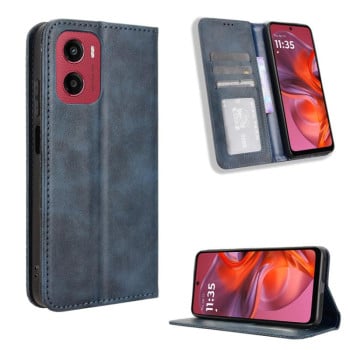 Чехол-книжка Magnetic Buckle Retro Crazy Horse Texture на Motorola Moto G05 / E15 4G - синий