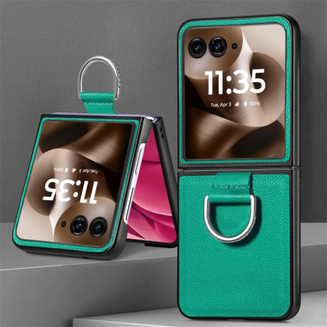 Противоударний чехол Litchi Texture на Motorola Razr 60 Ultra - зелений