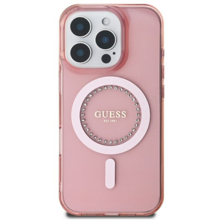 Оригинальный чехол Guess IML Rhinestones MagSafe для iPhone 16 Pro Max - Pink