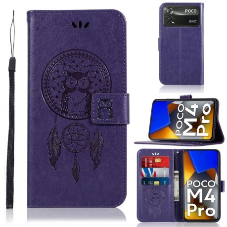 Чехол-книжка Wind Chime Owl Embossing для Xiaomi Poco M4 Pro 4G - фиолетовый