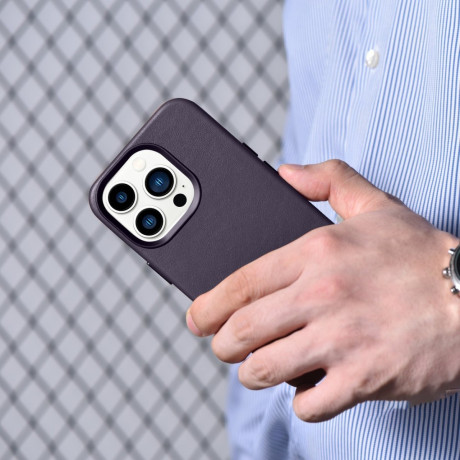 Шкіряний чохол iCarer Genuine Leather (MagSafe) для iPhone 14 Pro Max - темно-фіолетовий