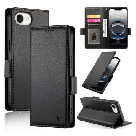 Чехол-книжка Side Buckle Magnetic Frosted Leather для iPhone 16e - черный