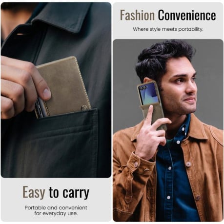 Чохол-книжка CaseMe 033 з фактурою Calf та захистом від сканування RFID на Samsung Galaxy Filp 7 5G - кавовий