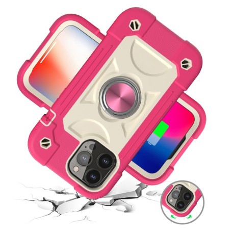 Чохол протиударний Silicone with Dual-Ring Holder для iPhone 13 Pro - пурпурно-червоний