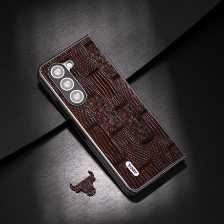Протиударний шкіряний чохол ABEEL Genuine Leather Mahjong Texture Series для Samsung Galaxy Fold 5 - коричневий