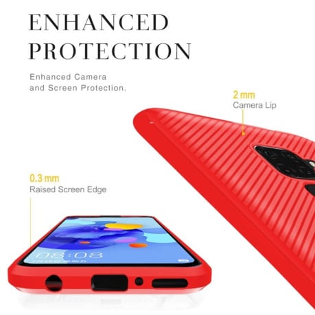 Противоударный чехол Carbon Fiber Texture на Xiaomi Redmi 10X / Note 9 - красный