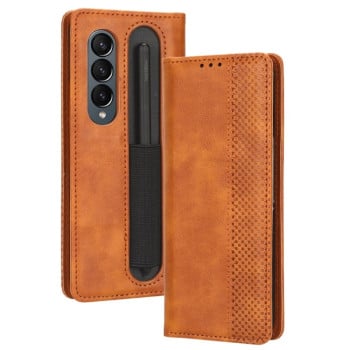Чехол-книжка Magnetic Buckle Retro Crazy Horse Texture на Samsung Galaxy Fold4 5G - коричневый