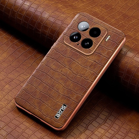 Чехол AZNS Electroplated Frame Crocodile Texture на Xiaomi 15 - коричневый