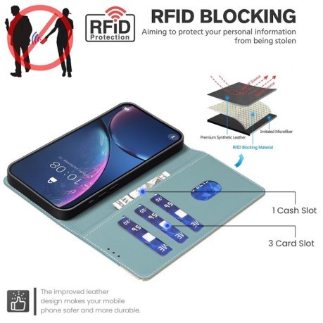 Чехол-книжка Color Matching RFID Anti-theft Leather для iPhone 16e - зеленый