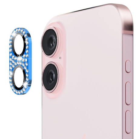 Защитное стекло на камеру ENKAY Hat-Prince Blink Diamond Camera Lens Aluminium Alloy для iPhone 16 / 16 Plus - синее