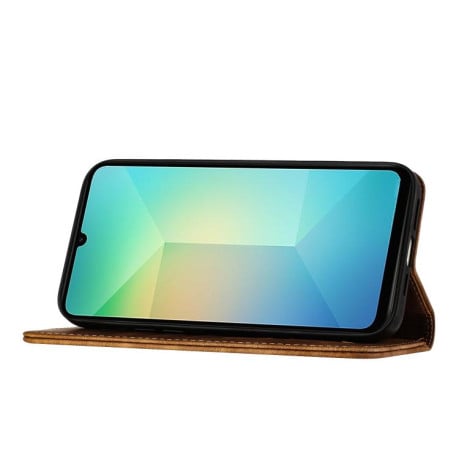 Чехол-книжка с тиснением Butterfly Cat мягкая фактура с магнитным хлястиком на Samsung Galaxy A07 4G / A06 4G - коричневый