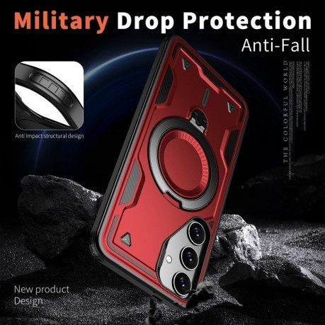 Противоударный чехол MagSafe Holder Armor PC Hybrid для Samsung Galaxy S24 FE 5G - красный