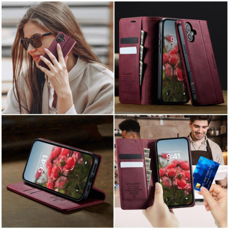 Чехол-книжка CaseMe 033 с фактурой Calf и защитой от сканирования RFID для iPhone 17 — красный