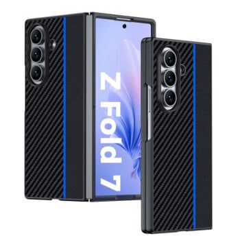 Противоударный чехол Carbon Fiber Texture Printing для Samsung Galaxy Fold 7 - черно-синий