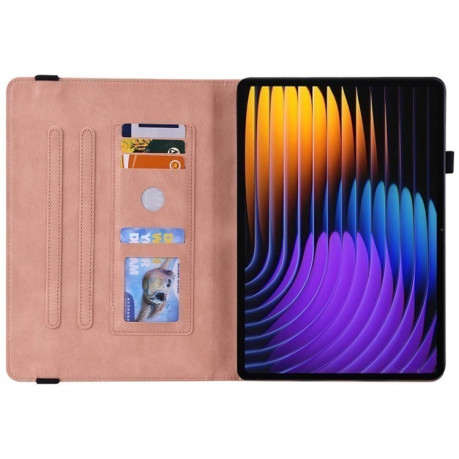 Чехол-книжка Butterfly Flower Embossed Leather на Xiaomi Pad 7 / Pad 7 Pro - розовое золото