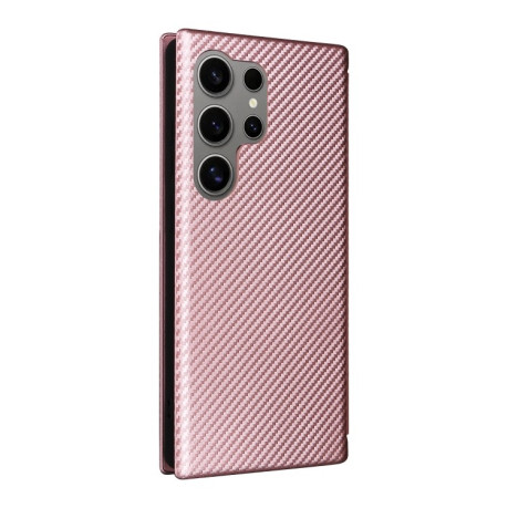 Чохол-книжка Carbon Fiber Texture  для Samsung Galaxy S25 Ultra 5G - рожевий