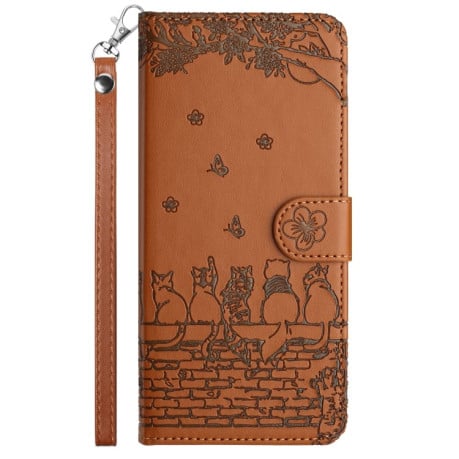 Чехол-книжка Cat Embossing Pattern на Samsung Galaxy S24 FE 5G - коричневый