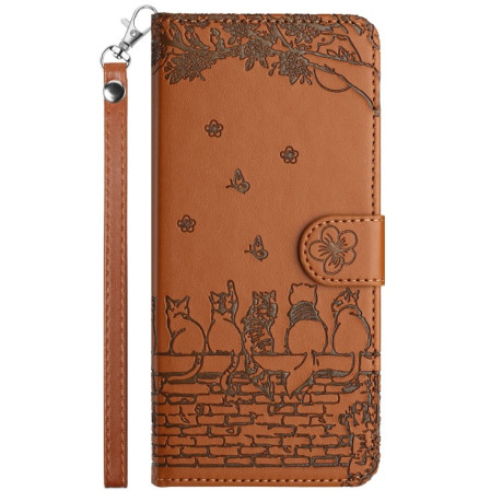 Чехол-книжка Cat Embossing Pattern на Xiaomi 14T Pro - коричневый