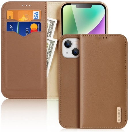 Шкіряний чохол-книжка DUX DUCIS Hivo Series на iPhone 15 -коричневый