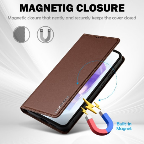 Чехол-книжка LC.IMEEKE L1 Series Frosted Fine Texture для Samsung Galaxy S25+ 5G - коричневый