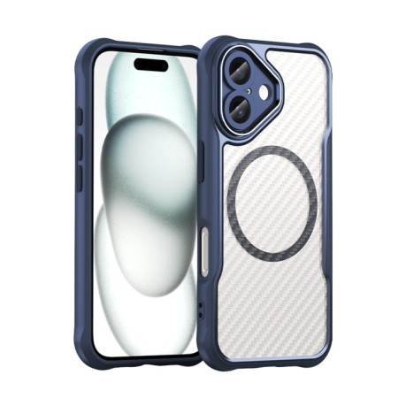 Ударозахисний чохол Carbon Fiber Texture MagSafe Translucent на iPhone 16 - синій