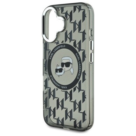 Оригинальный чехол Karl Lagerfeld IML Monogram Karl &amp; Choupette Head MagSafe для iPhone 16 - Black