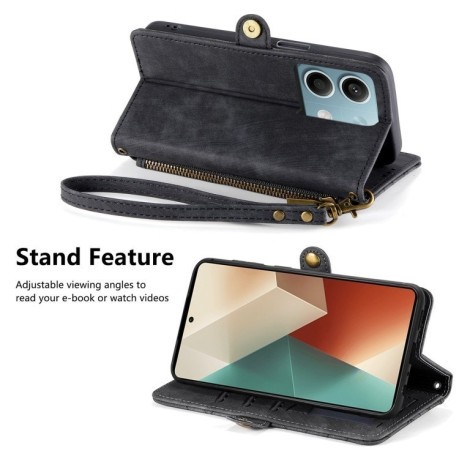 Чехол-книжка Geometric Zipper Wallet Side Buckle Leather для Redmi Note 13 4G - черный