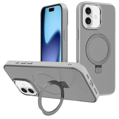 Противоударный чехол Kalebol Metal Lens Frame MagSafe Holder Frosted для iPhone 17 - серый