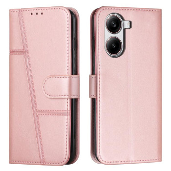 Чохол-книжка з прострочкою та фактурою Calf на Xiaomi Poco X7 Pro - рожеве золото