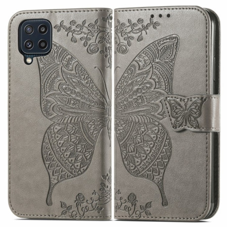Чехол-книжка Butterfly Love Flowers Embossing на Samsung Galaxy M32/A22 4G - серый